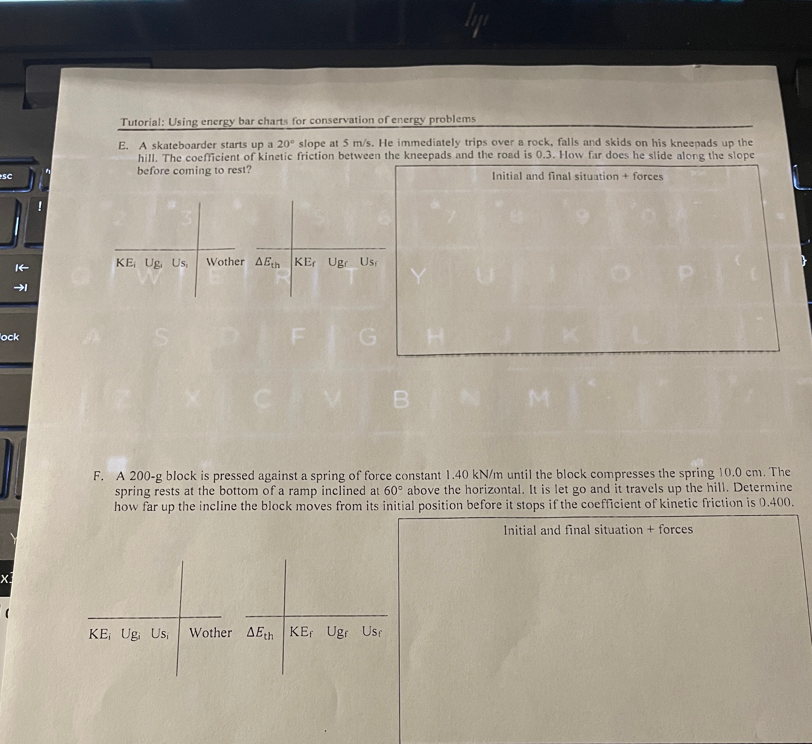  Tutorial: Using energy bar charts for conservation of energy problems E.