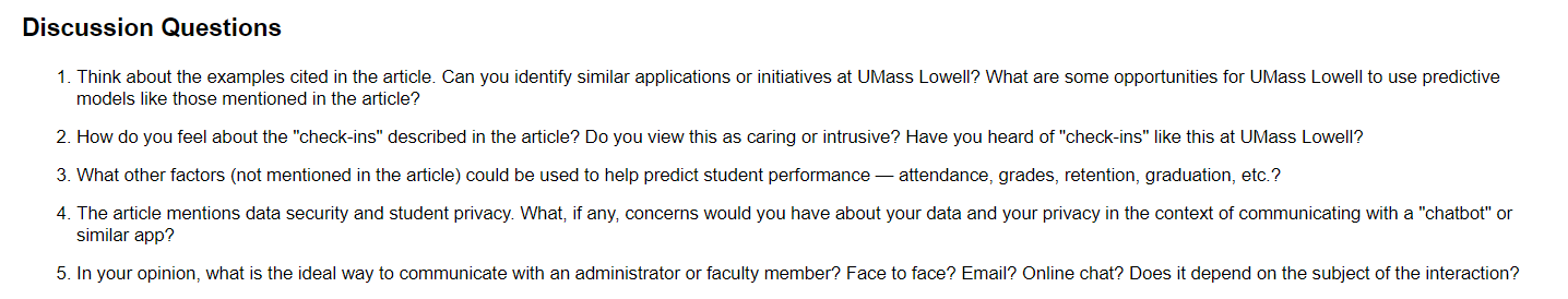 please help with below: Discussion Questions 1. Think about the examples cited