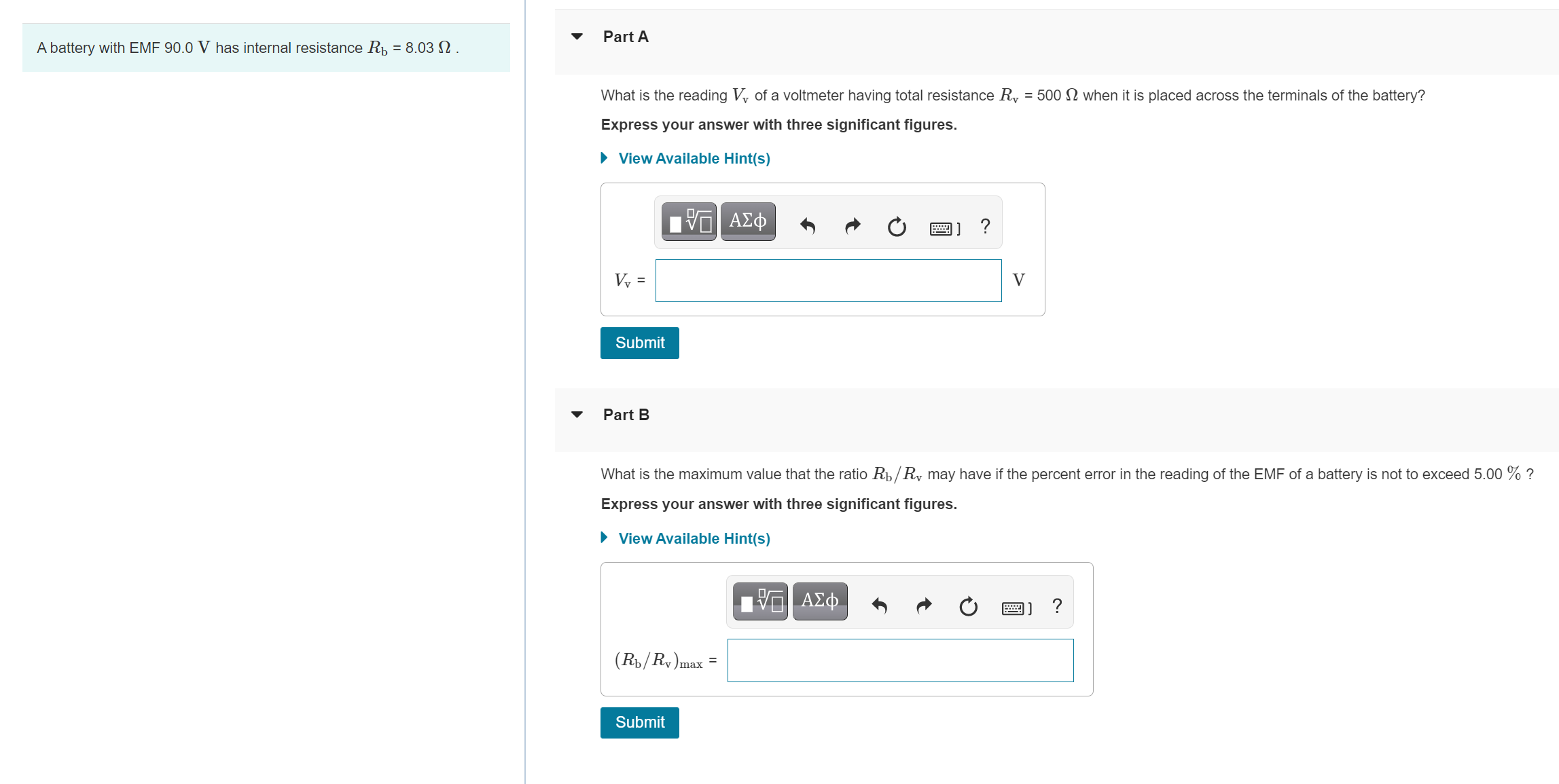  . . . V Part A A battery With EMF 90.0