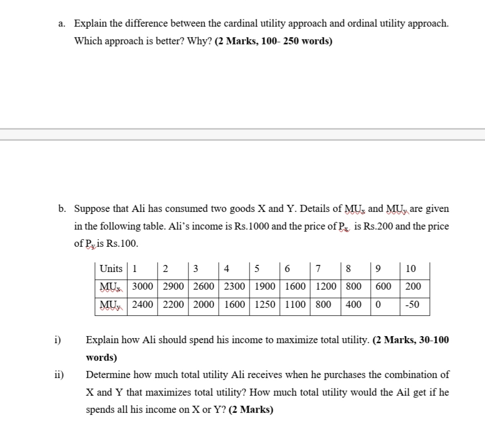 Please solve this attachment. a. Explain the difference between the cardinal utility