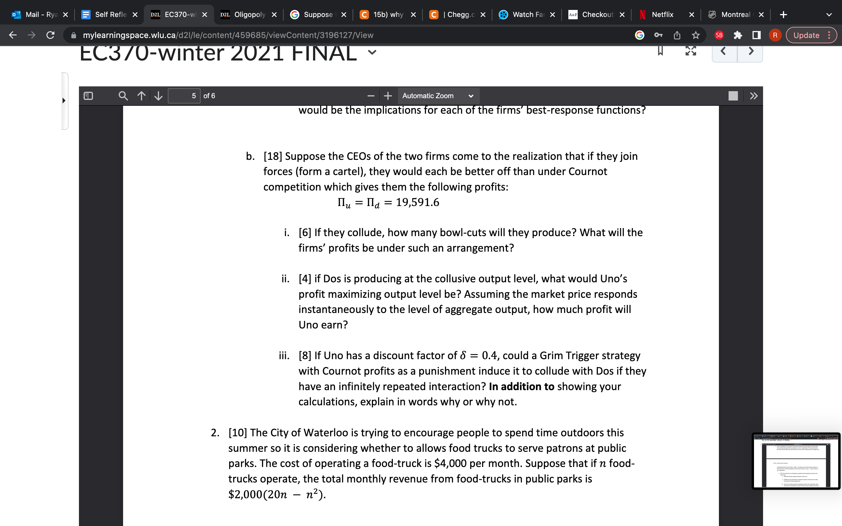Oligopoly X G Suppose 1 X C 15b) why x C |