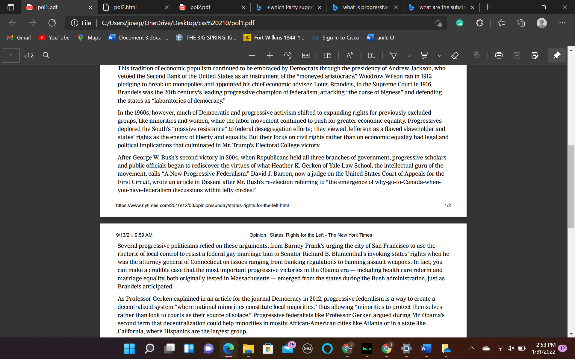 Write one page paper/ explanation about both readings.Reading 1 below. PDF pol1.pdf