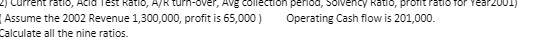 Solvency Ratio, profit ratio for Year 2001) Assume the 2002 Revenue 1,300,000,