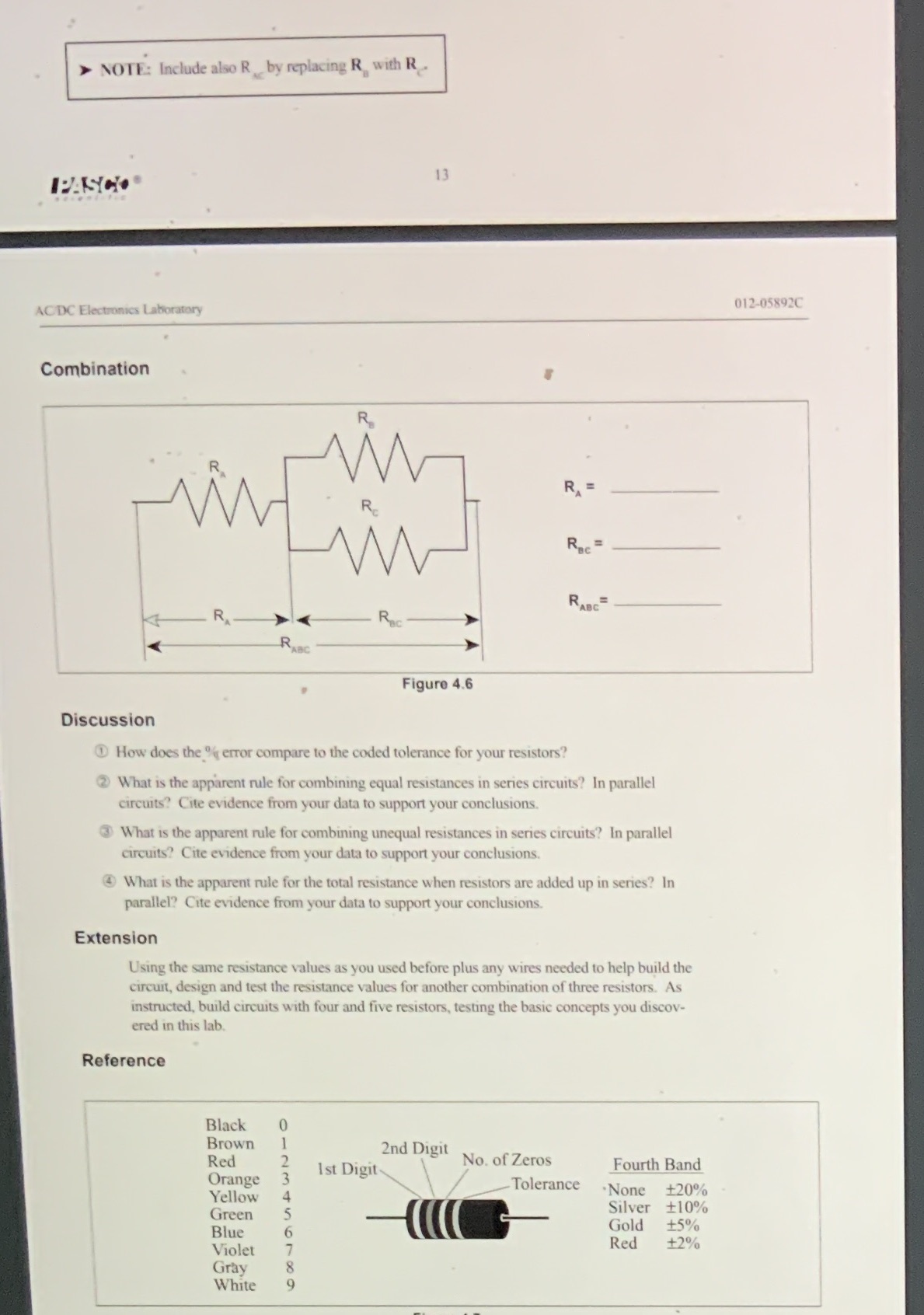 Reference; AC/DC ELECTRONICS LABORATORY MANUALExperiment 4 ; Resistances in circuits > NOTE: