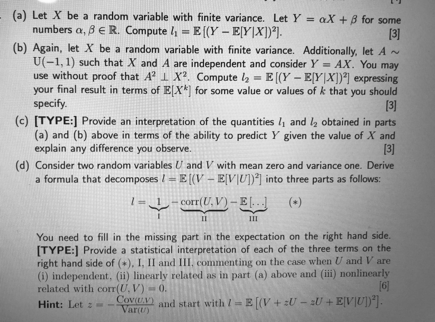  (a) Let X be a random variable with finite variance. Let