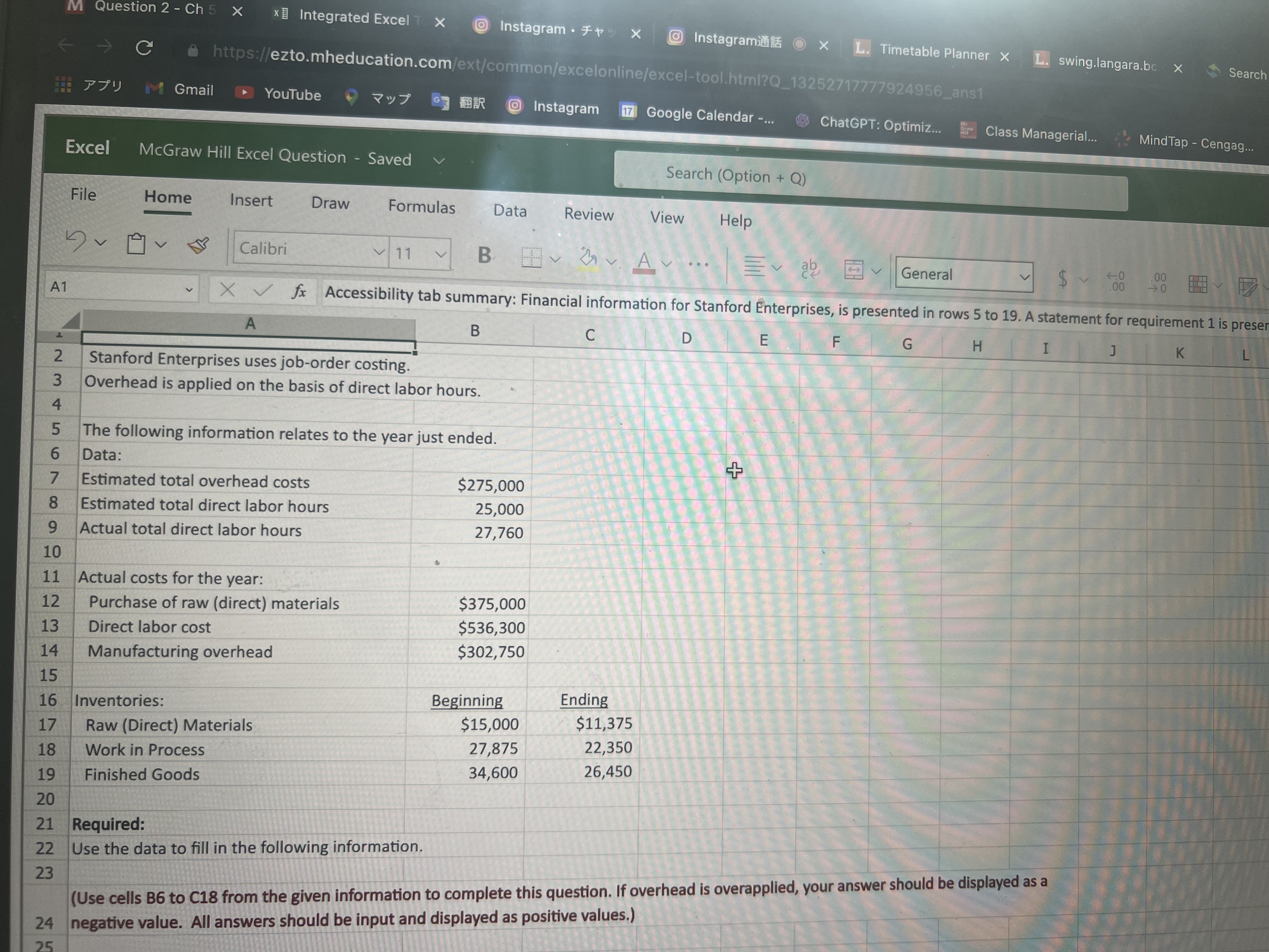 M Question 2 - Ch 5 X x1 Integrated Excel T