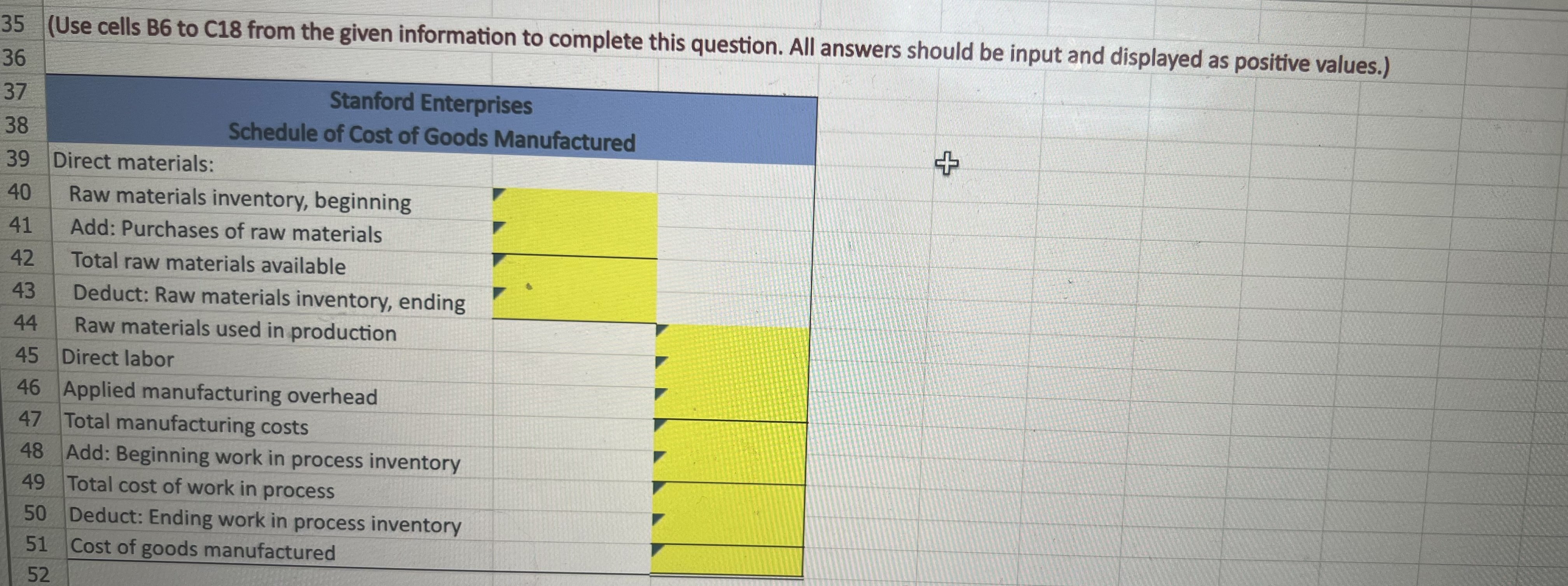 tab summary: Financial information for Stanford Enterprises, is presented in rows 5