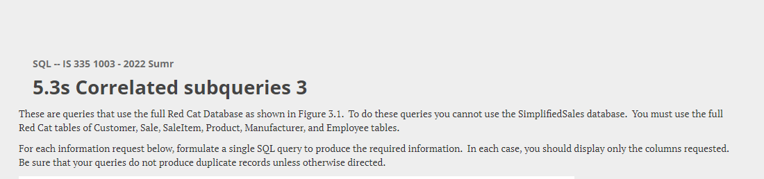 full Red Cat tables of Customer, Sale, Saleltem, Product, Manufacturer, and Employee