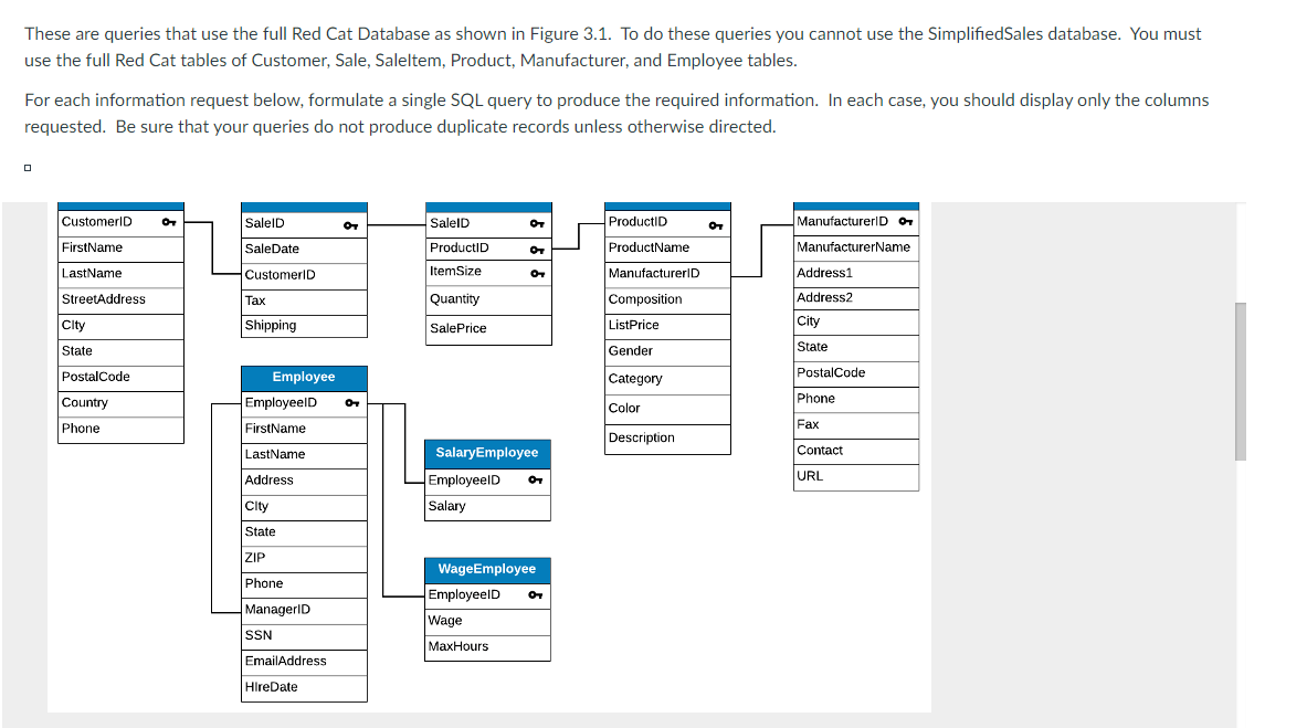 tables. For each information request below, formulate a single SQL query to