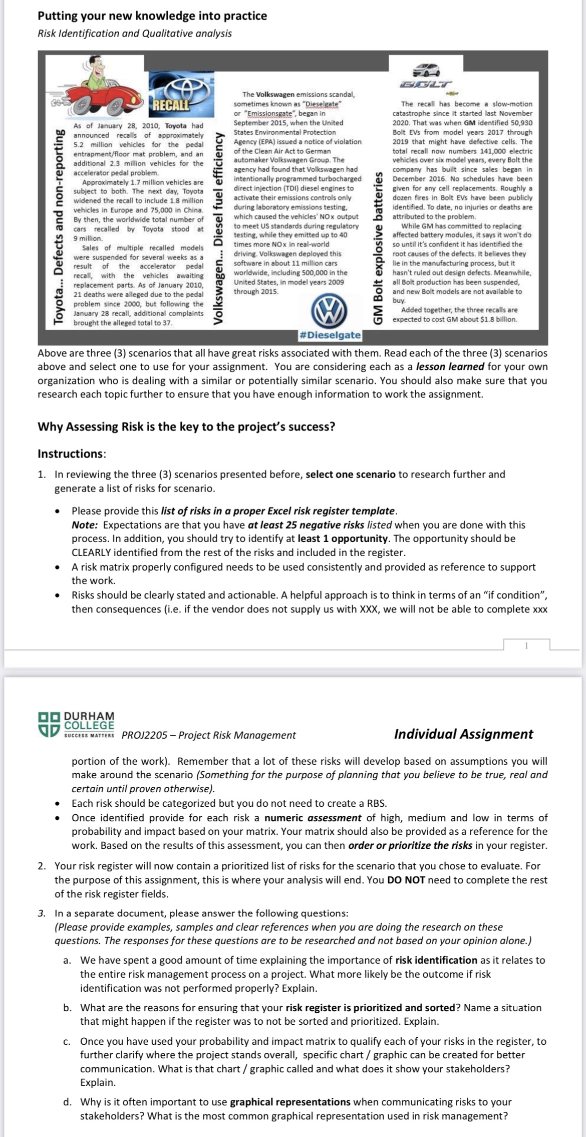 Assignment Putting your new knowledge into practice Risk Identification and Qualitative analysis