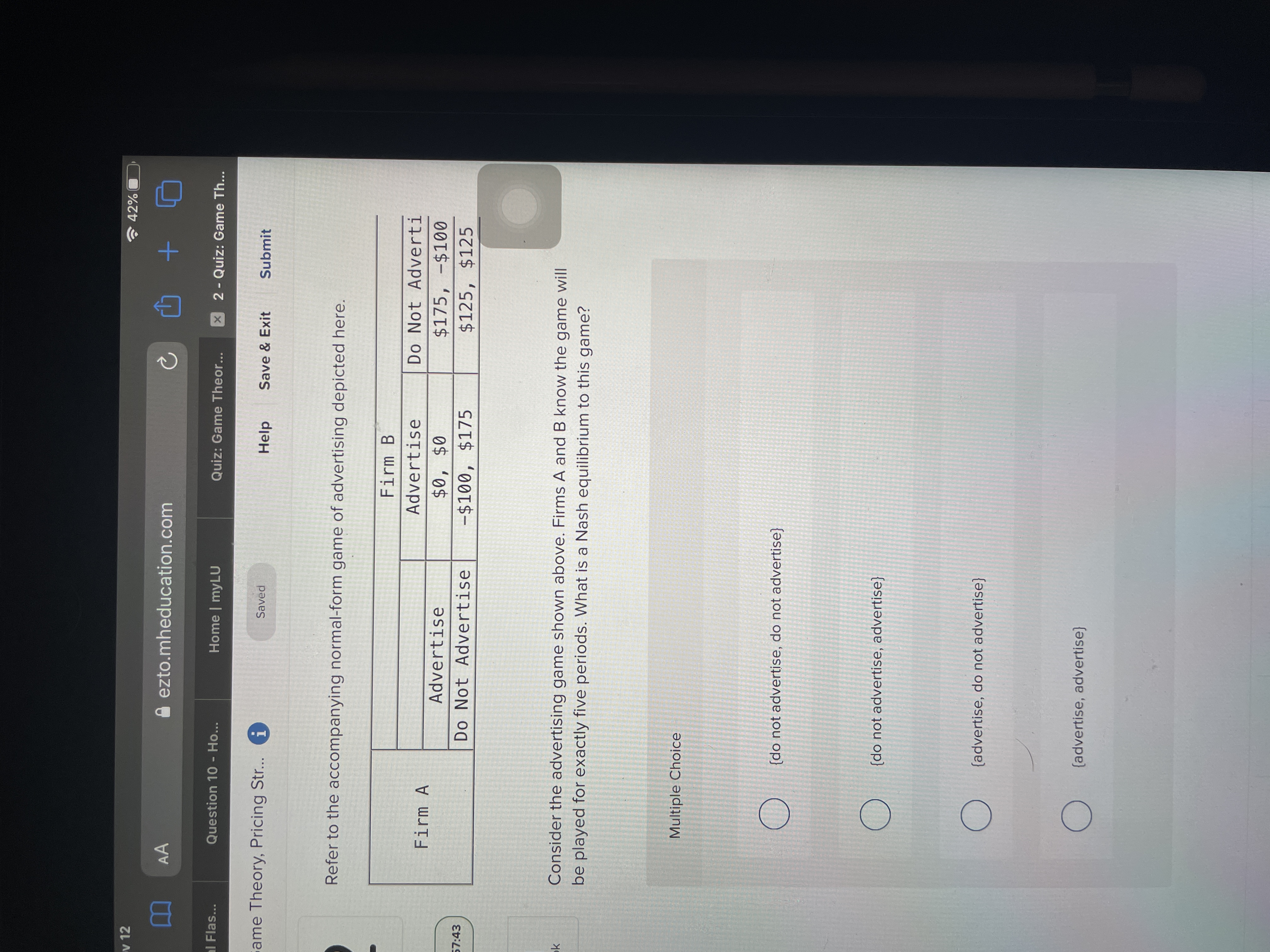  12 42% AA ezto.mheducation.com C + Flas... Question 10 - Ho...