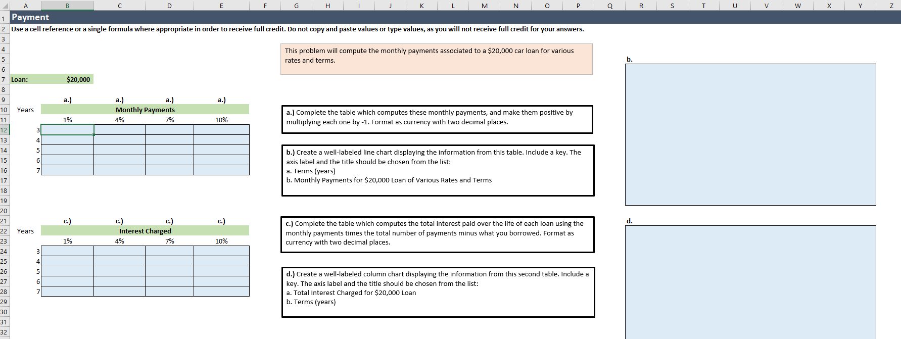 will calculate the monthly payments associated to a $20,000 car loan for