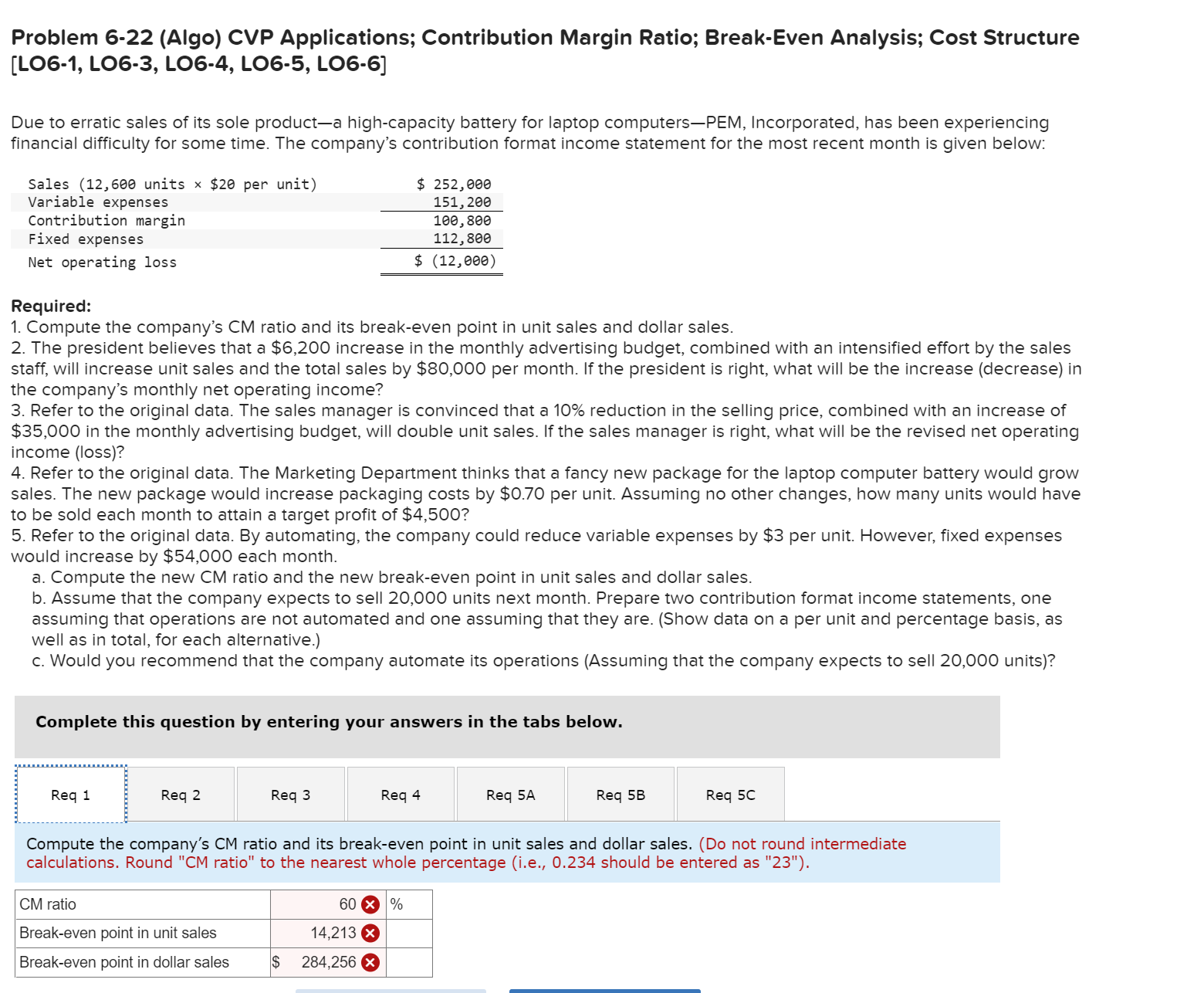 Please solve the question with an explanation Problem 6-22 (Algo) CVP Applications;