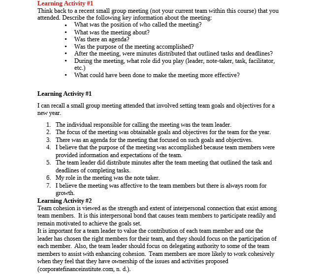 (not your current team within this course) that you attended. Describe the