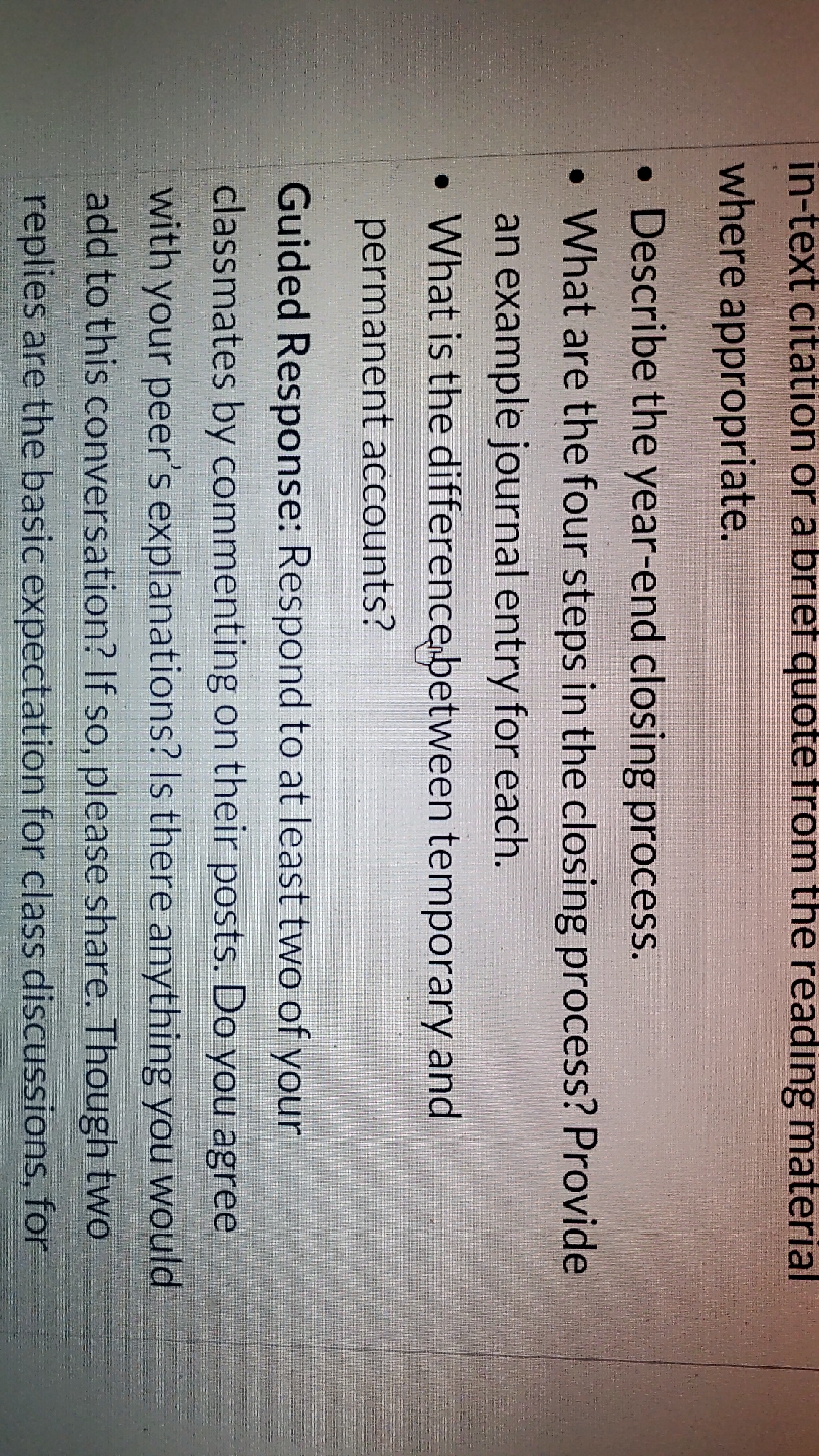 Homework help in-text citation or a brief quote from the reading material