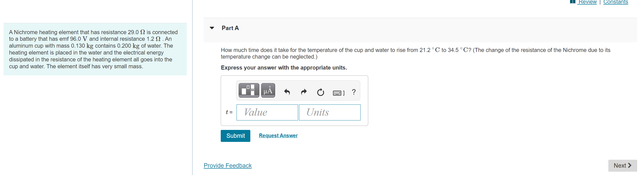 V and internal resistance 1.2 $ . An aluminum cup with mass