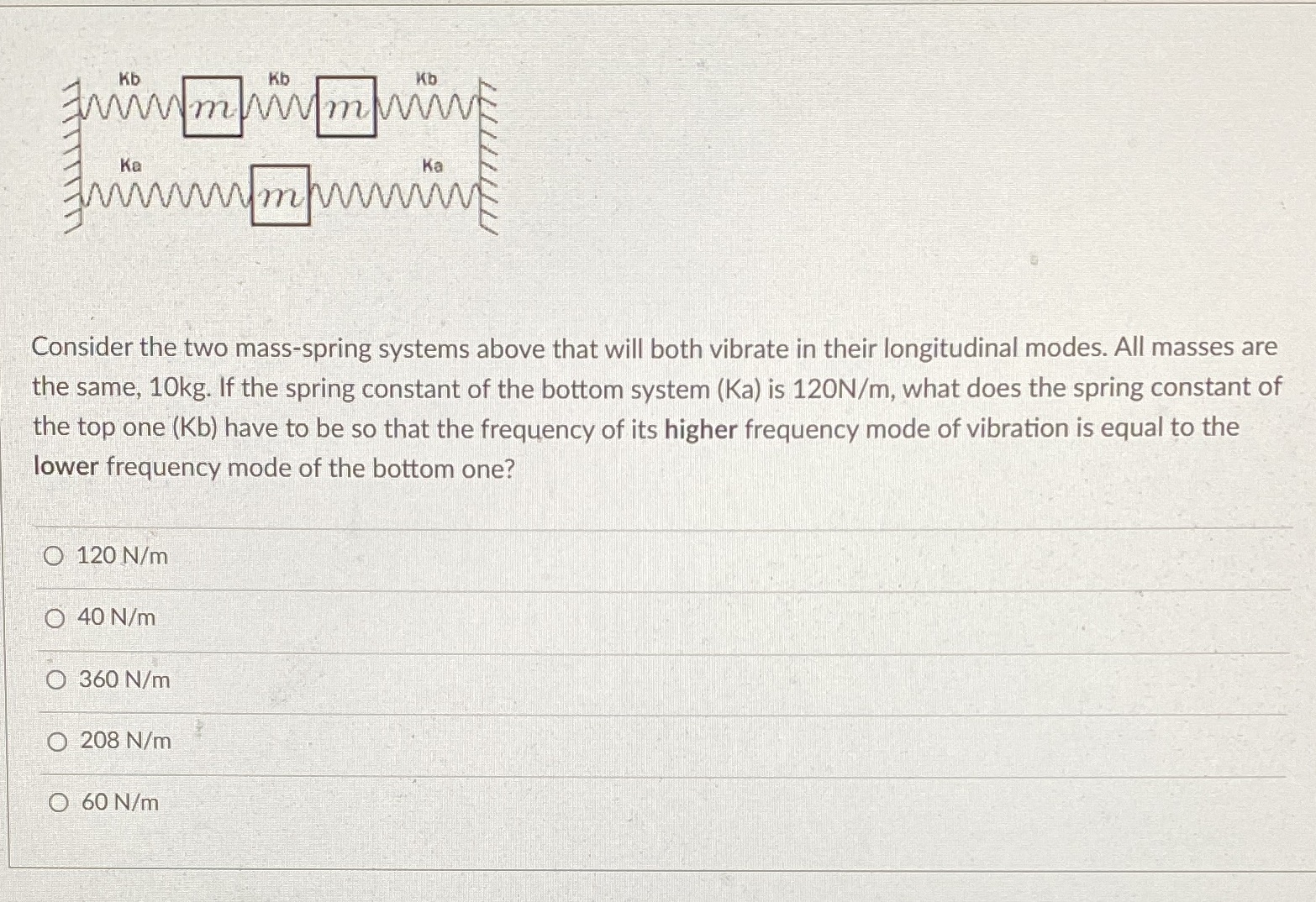 Kb Ka Ka Consider the two mass-spring systems above that will