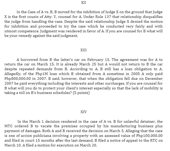 XII In the Case ofA vs. E, B moved for the