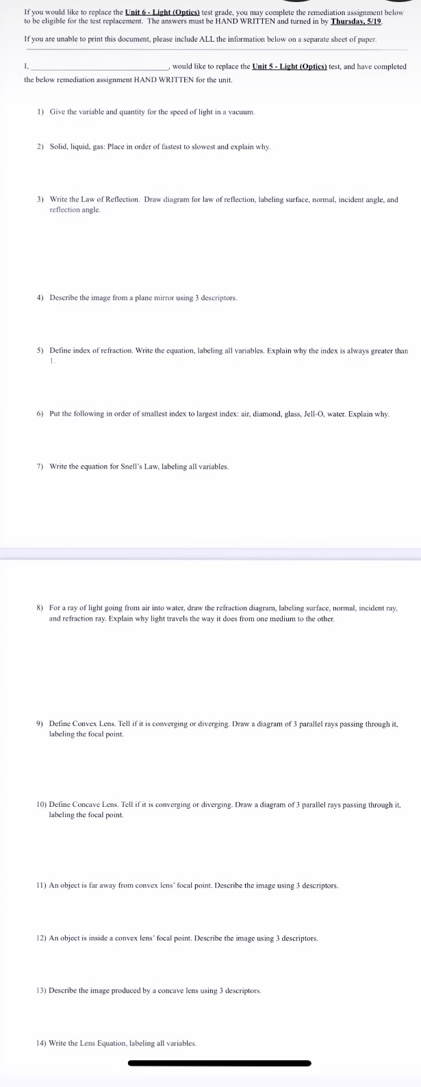  If you would like to replace the Unit 6 - Light