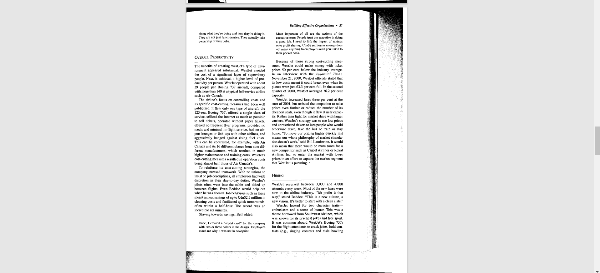 WESTJET AIRLINES (A): THE CULTURE THAT BREEDS A PASSION TO SUCCEED Prepared