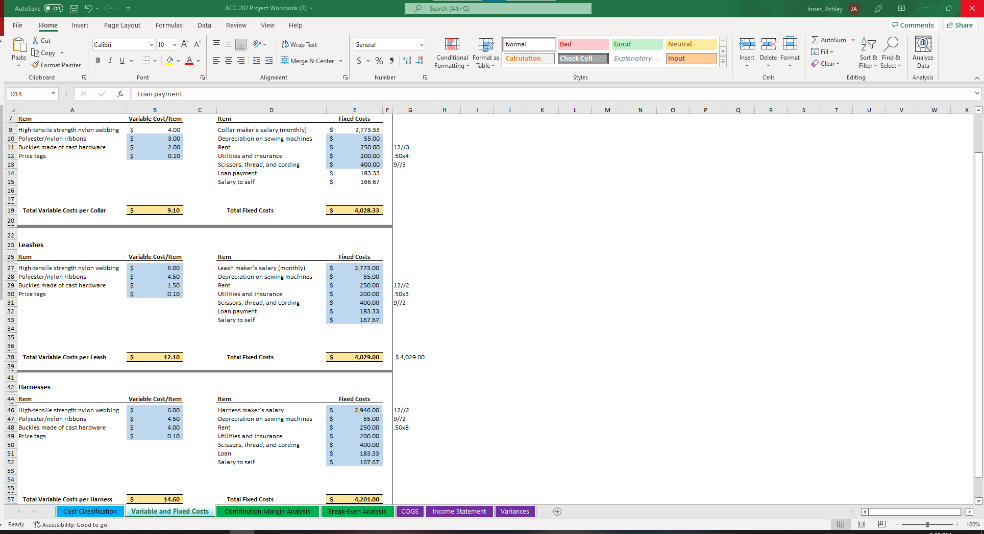 Jones, Ashley JA X File Home Insert Page Layout Formulas Data Review