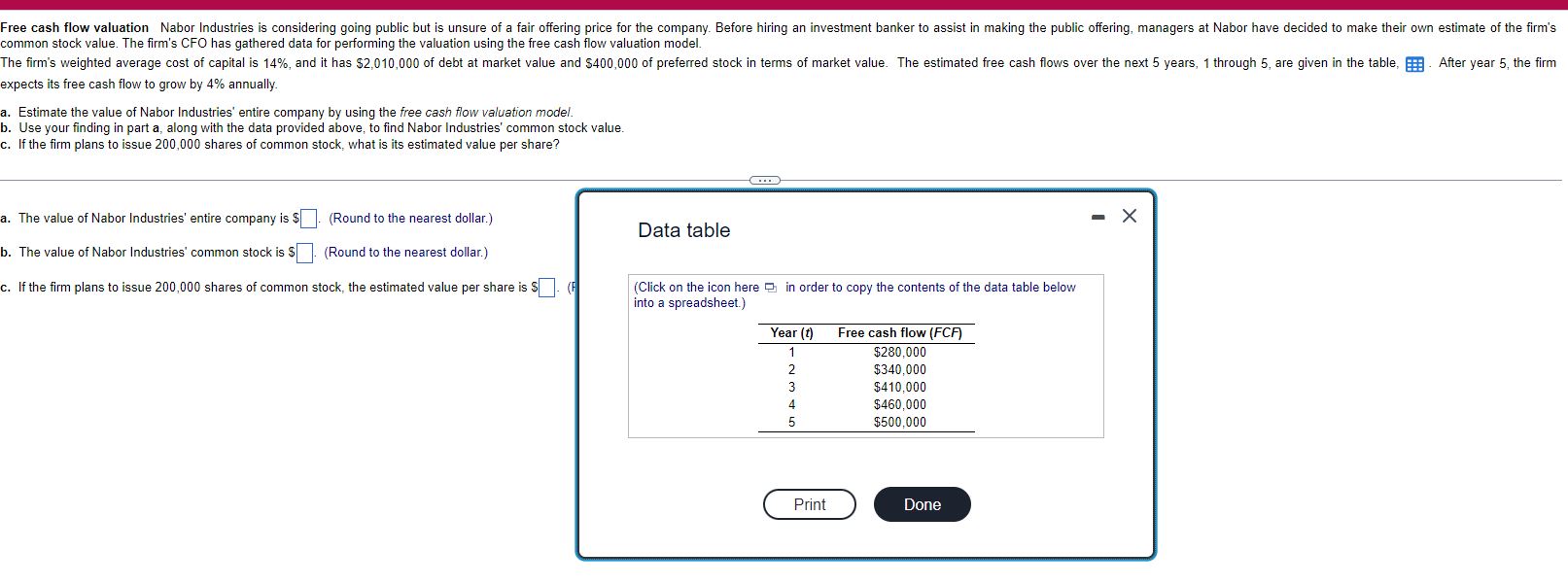 unsure of a fair offering price for the company. Before hiring an