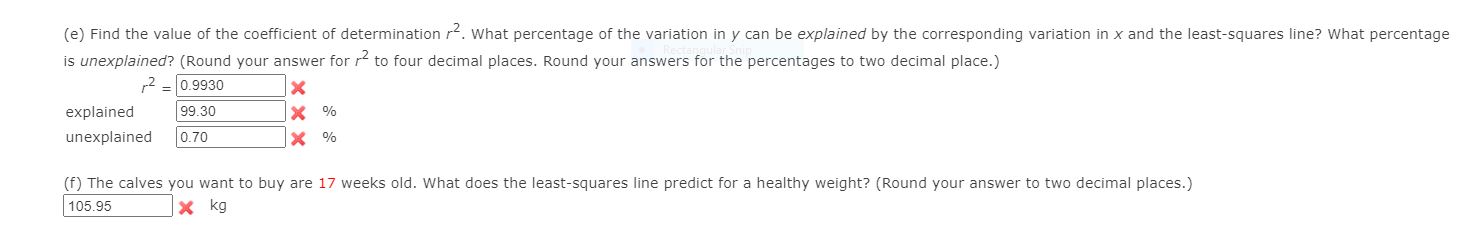 least-squares line? What percentage is unexplained? (Round your answer for r2 to
