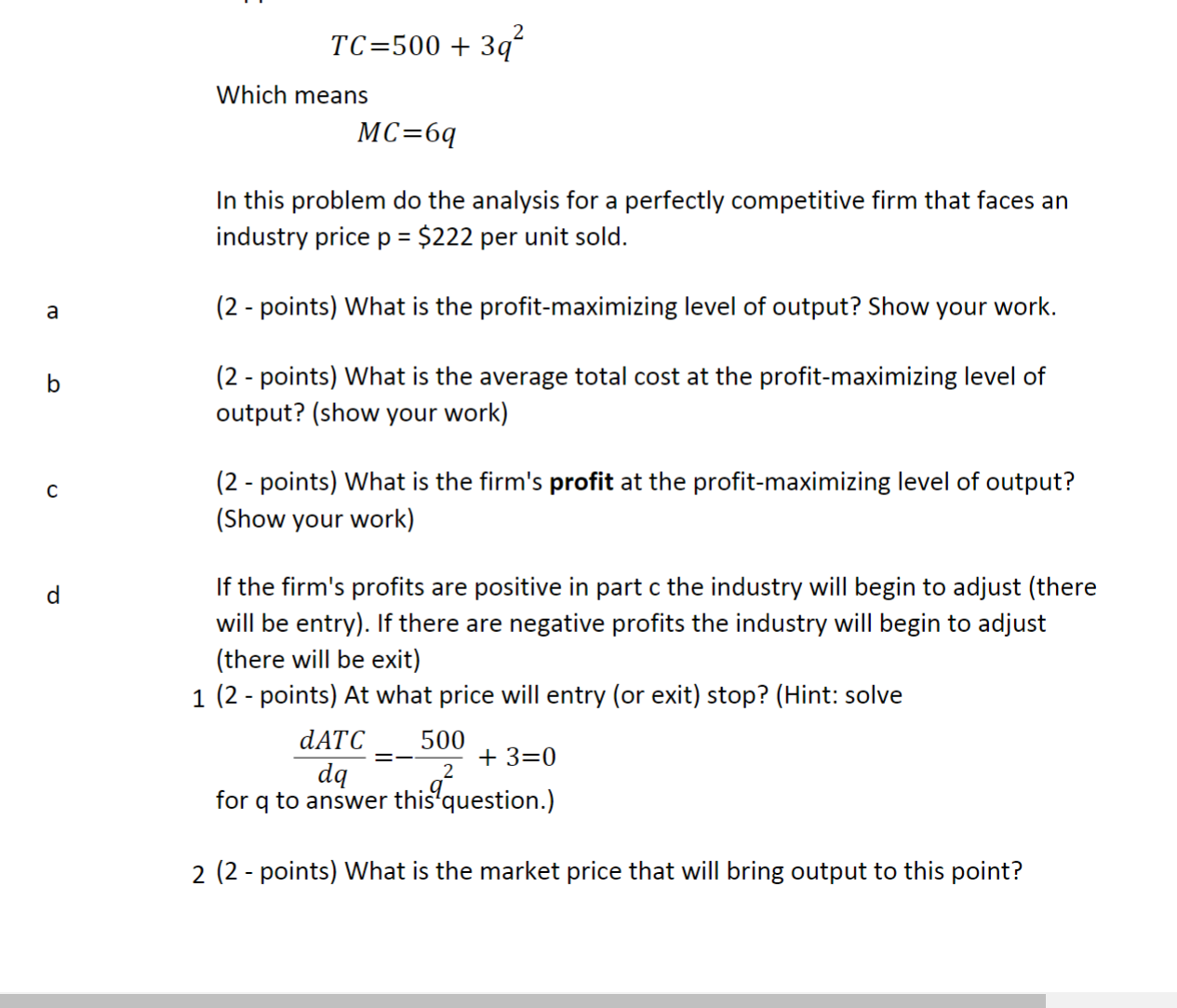 analysis for a perfectly competitive firm that faces an industry price p