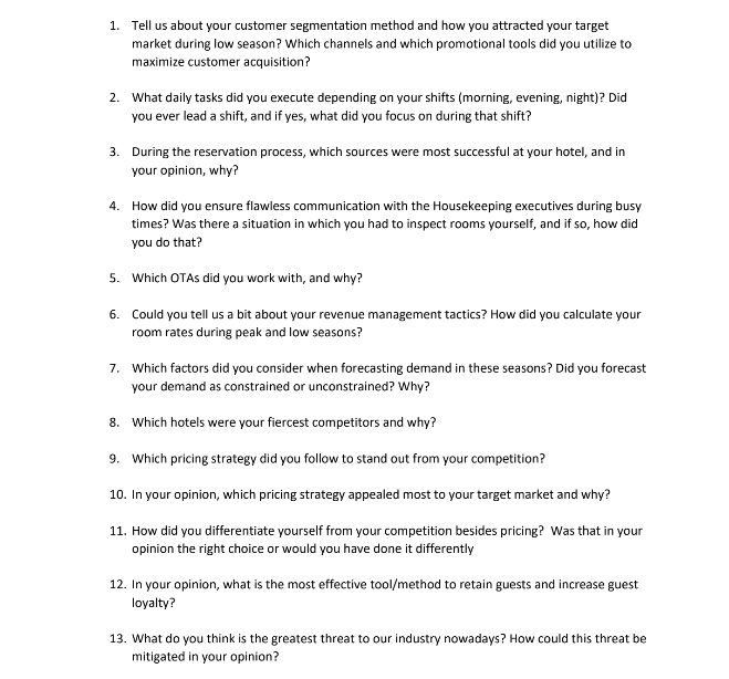 You have applied to a Front Office Supervisor position at the 4-Star