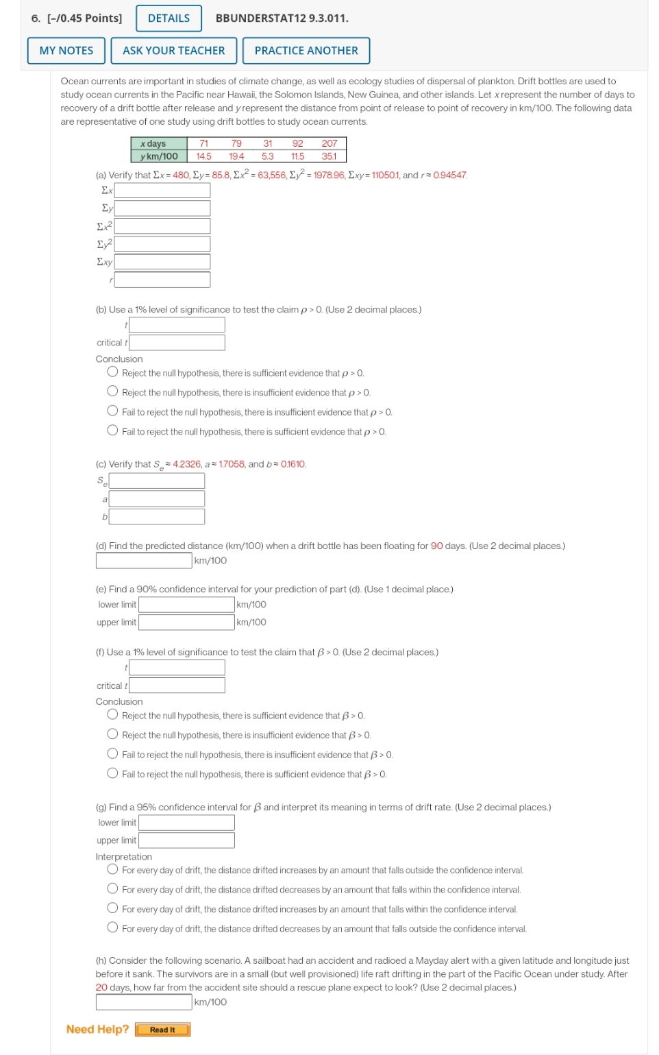 help please 6. [-/0.45 Points] DETAILS BBUNDERSTAT12 9.3.011. MY NOTES ASK YOUR