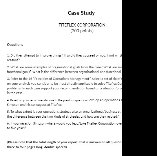 Case Study TITEFLEX CORPORATION (200 points) Questions 1. Did they attempt