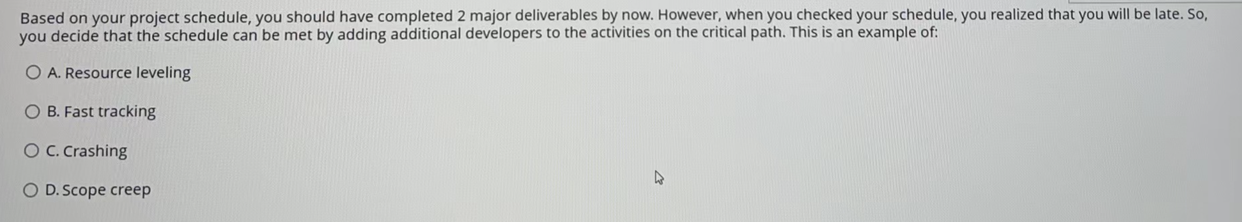 Based on your project schedule, you should have completed 2 major