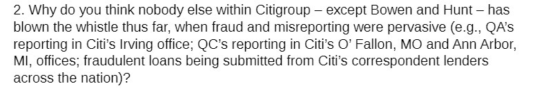 2. Why do you think nobody else within Citigroup - except
