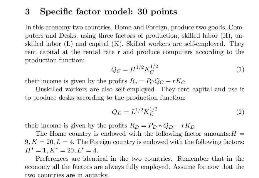 Specificc factor model 3 Specic factor model: 30 points In this economy