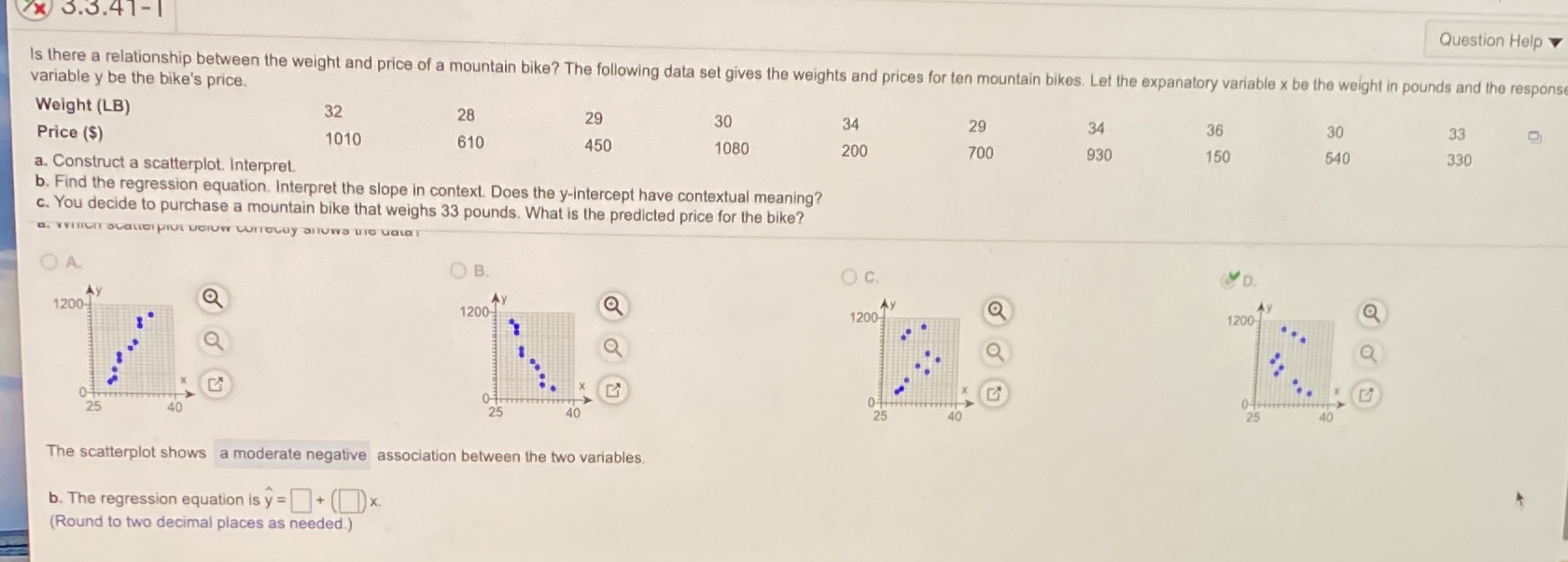 question b and c (x 3.3.41-1 Question Help variable y be the