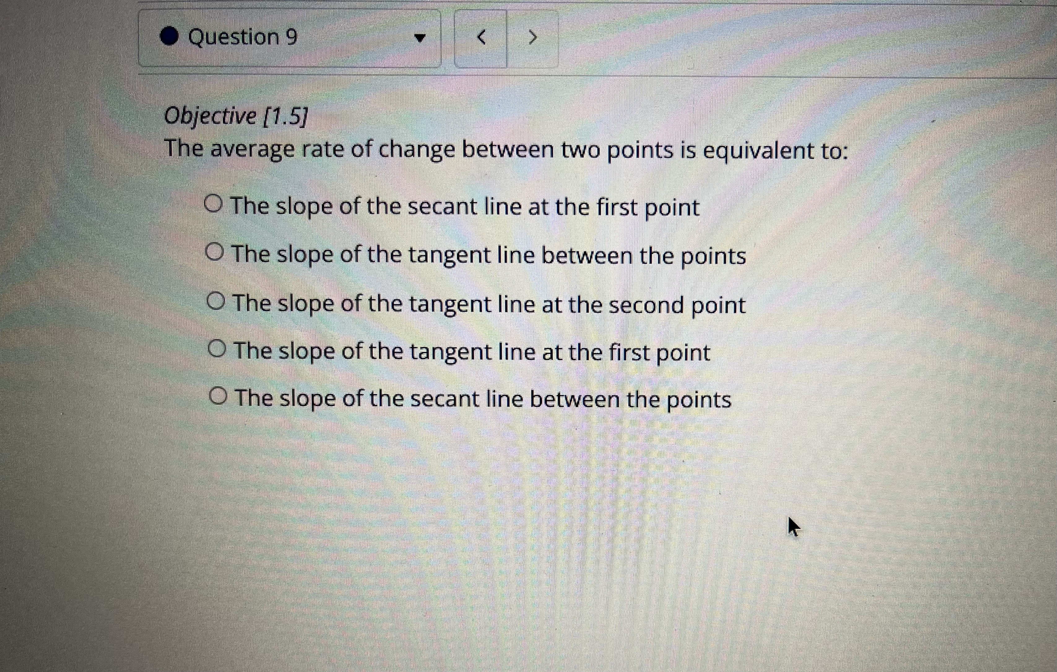 of the secant line between the points
