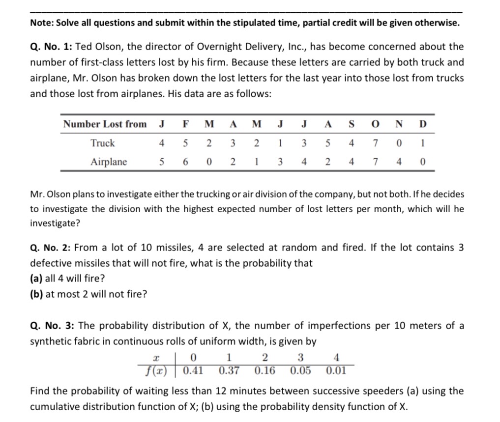  Note: Solve all questions and submit within the stipulated time, partial