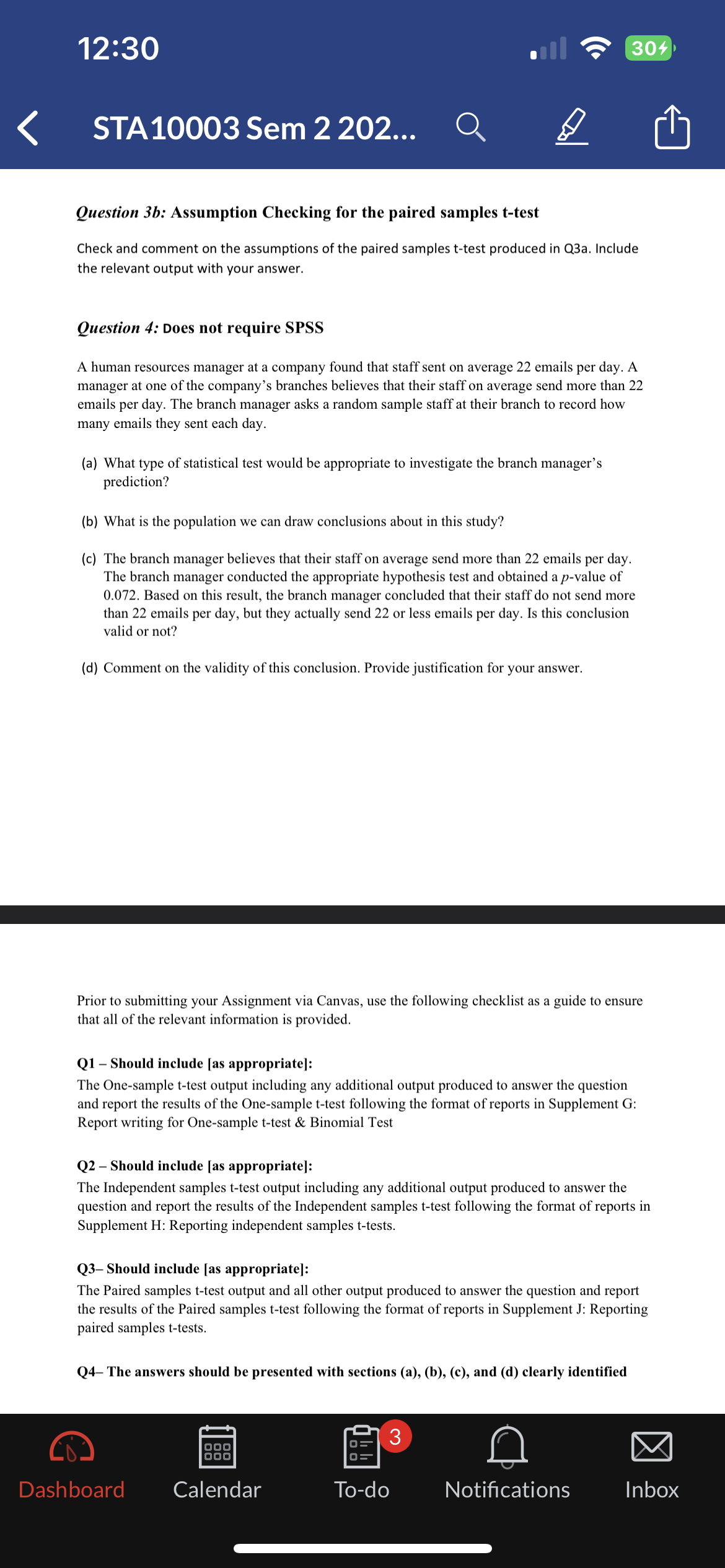 12:30 STA10003Sem 2202... Q Question 3b: Assumption Checking for the paired samples