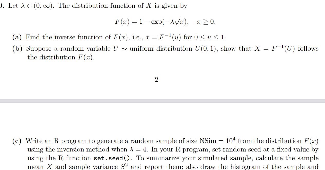  ). Let A E (U, 00). The distribution function of X