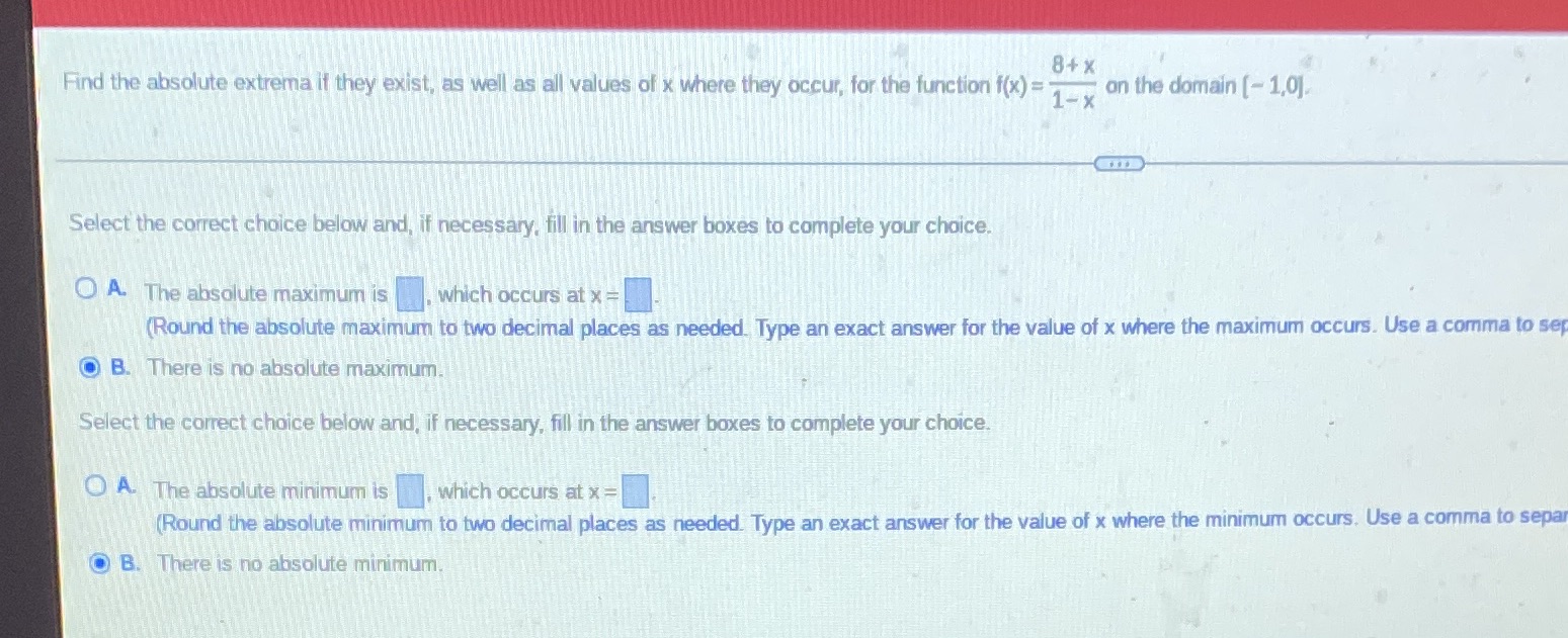 Please find the absolute max and min on the given domain thank