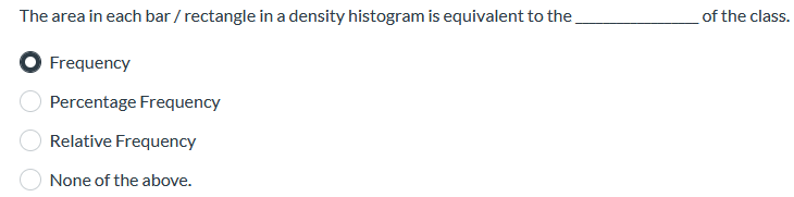 is equivalent to the of the class. Frequency O Percentage Frequency O