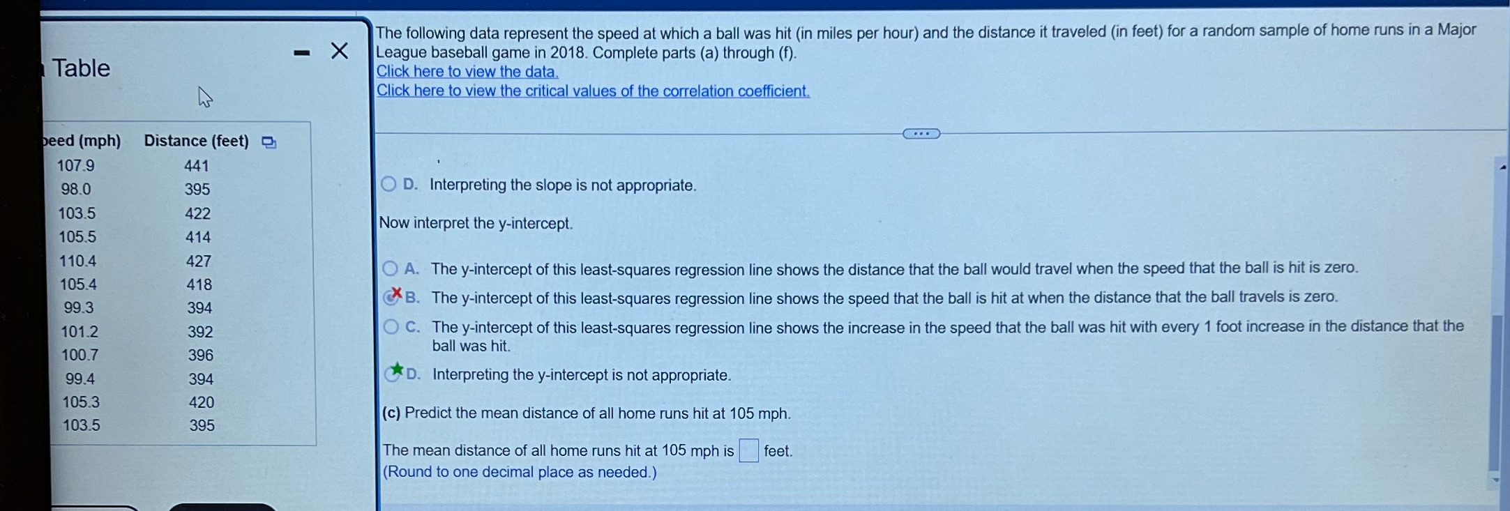  The following data represent the speed at which a ball was