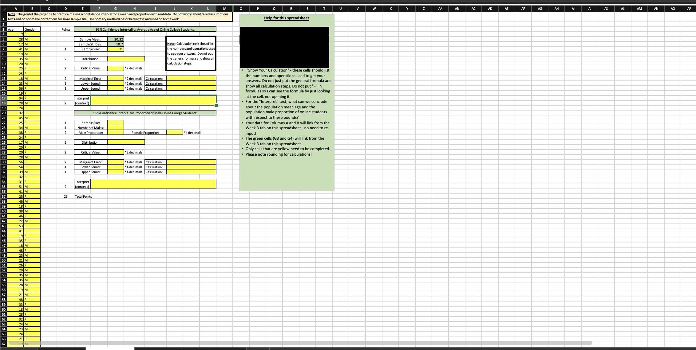 Need help with steps for this excel. Age and gender data goes