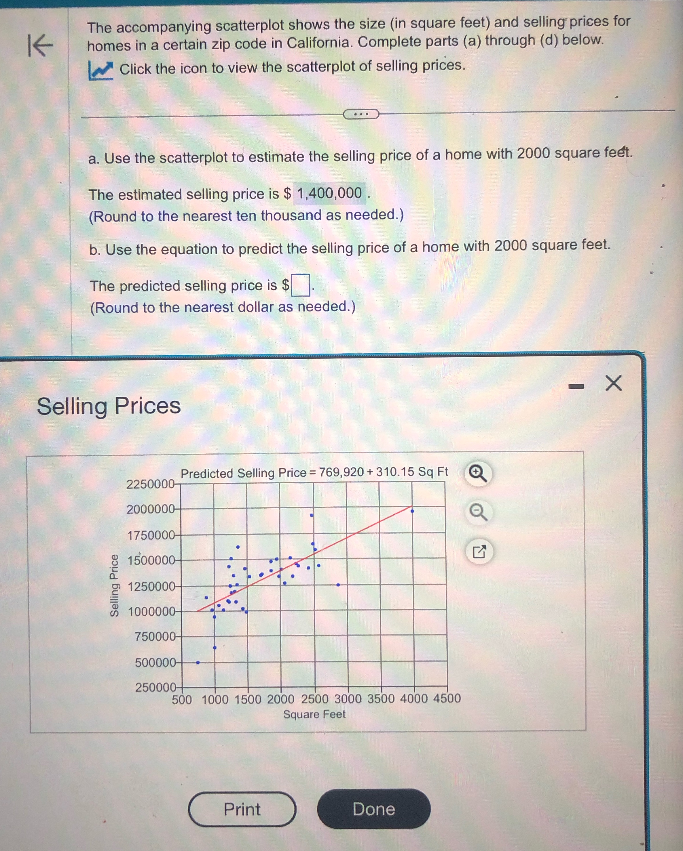 What's is the answer for question B The accompanying scatterplot shows the