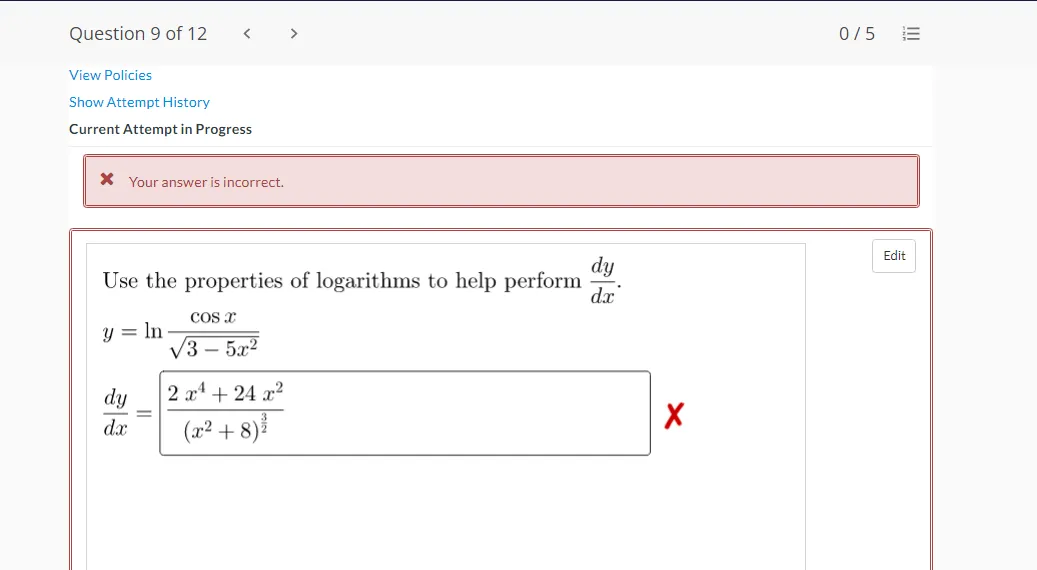 Answer the following with solution and correct the answer Question 9 of