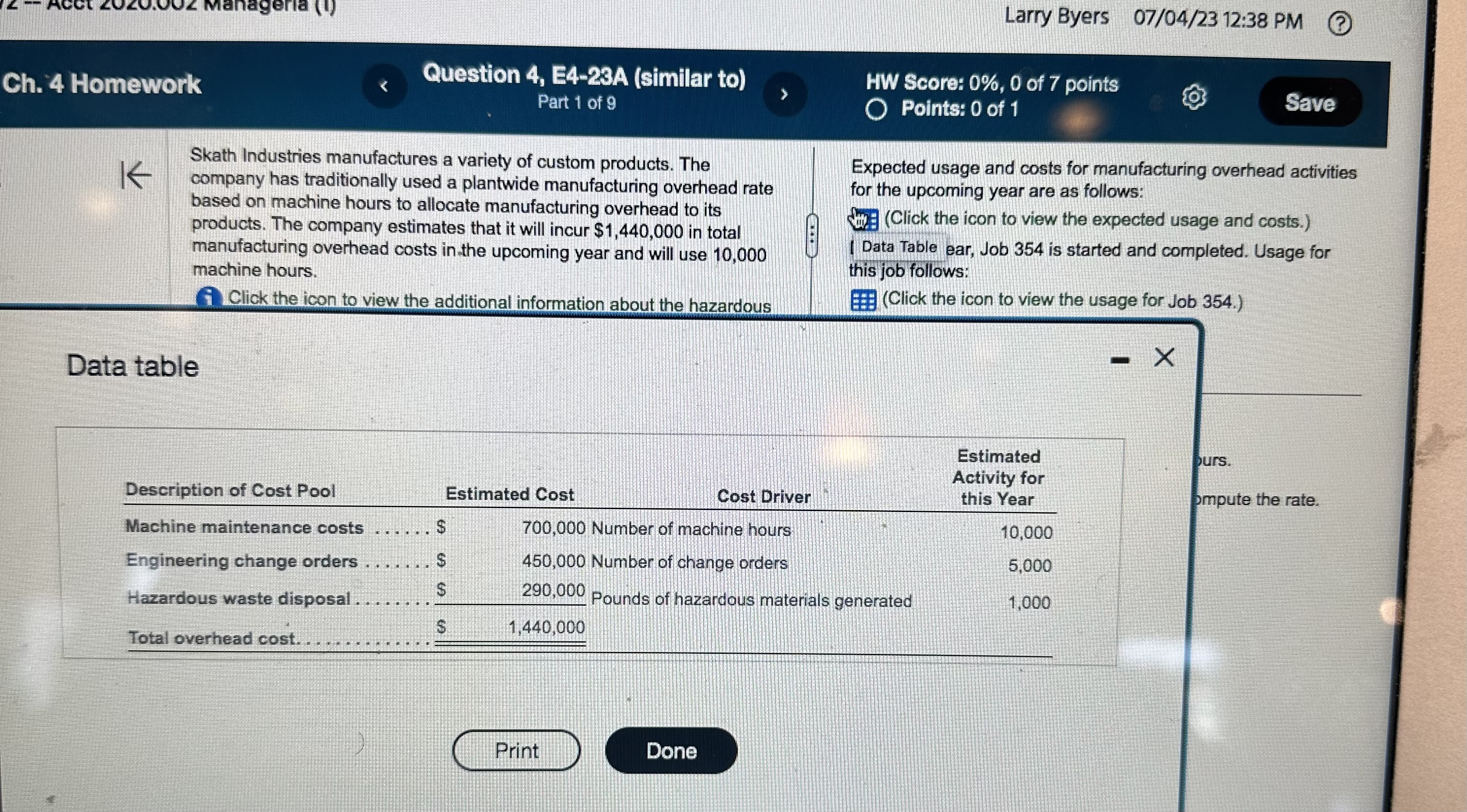 hours to allocate manufacturing overhead to its (Click the icon to view
