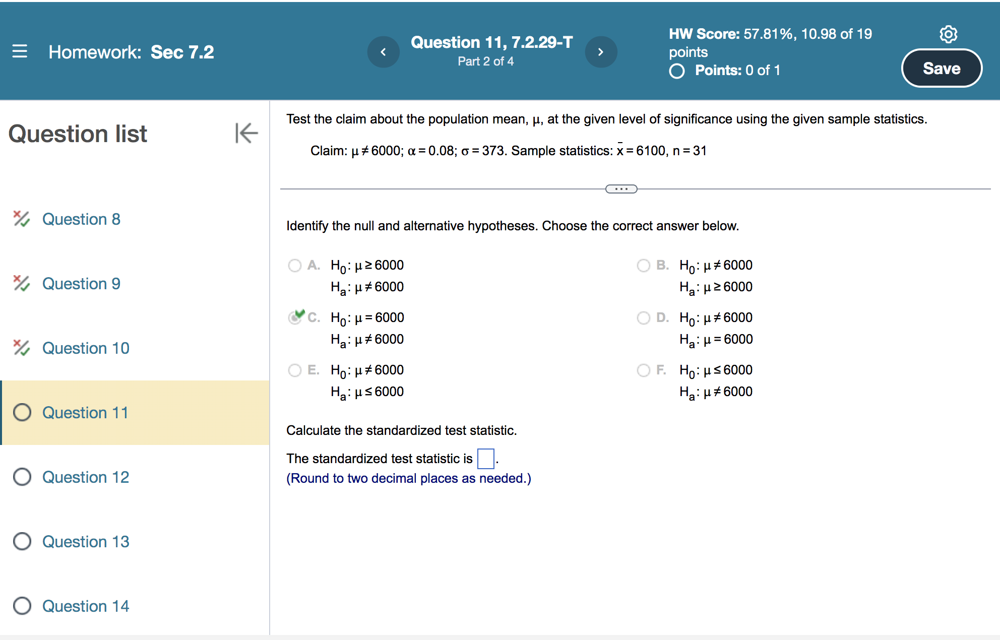 z-test with level of significance a. Include a graph wi Question list