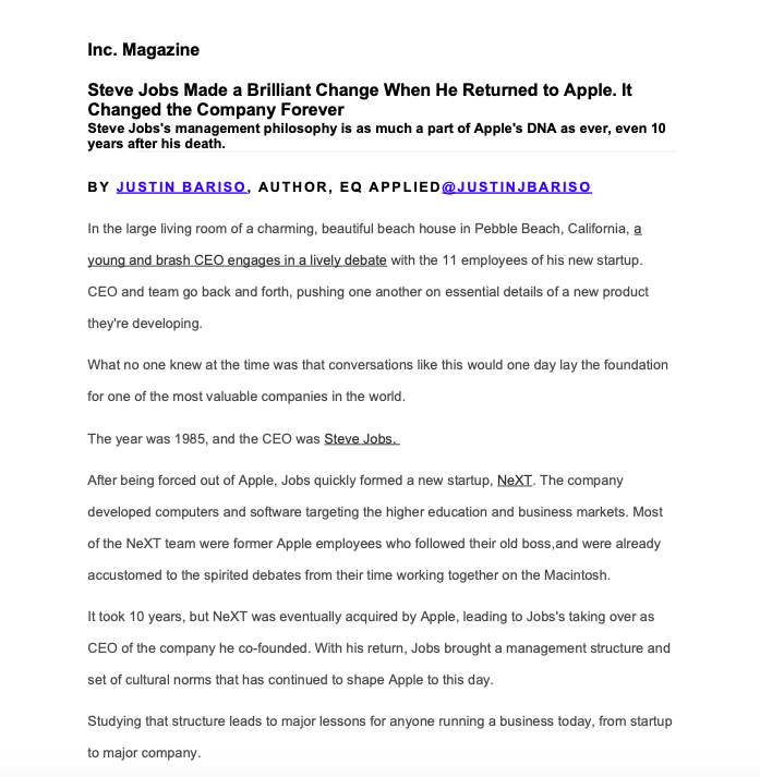 of the structure that Steve Jobs installed at Apple.2) Remember to include