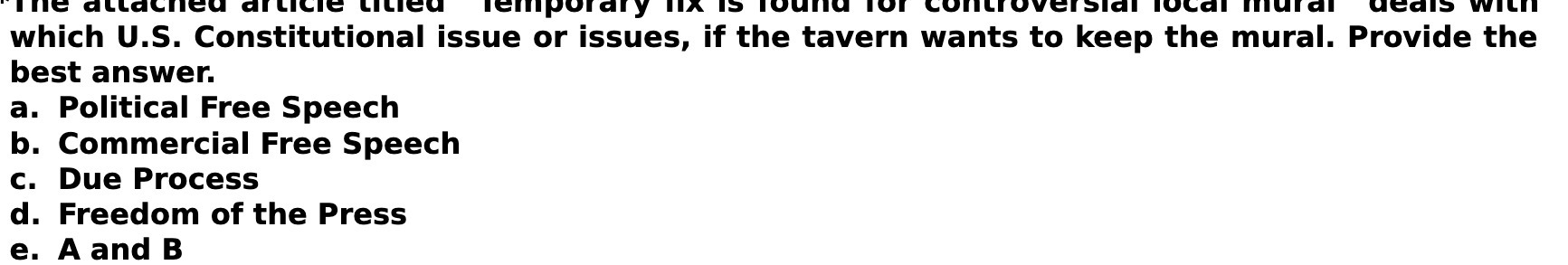  The attached article titled Temporary fix is found for controversial local