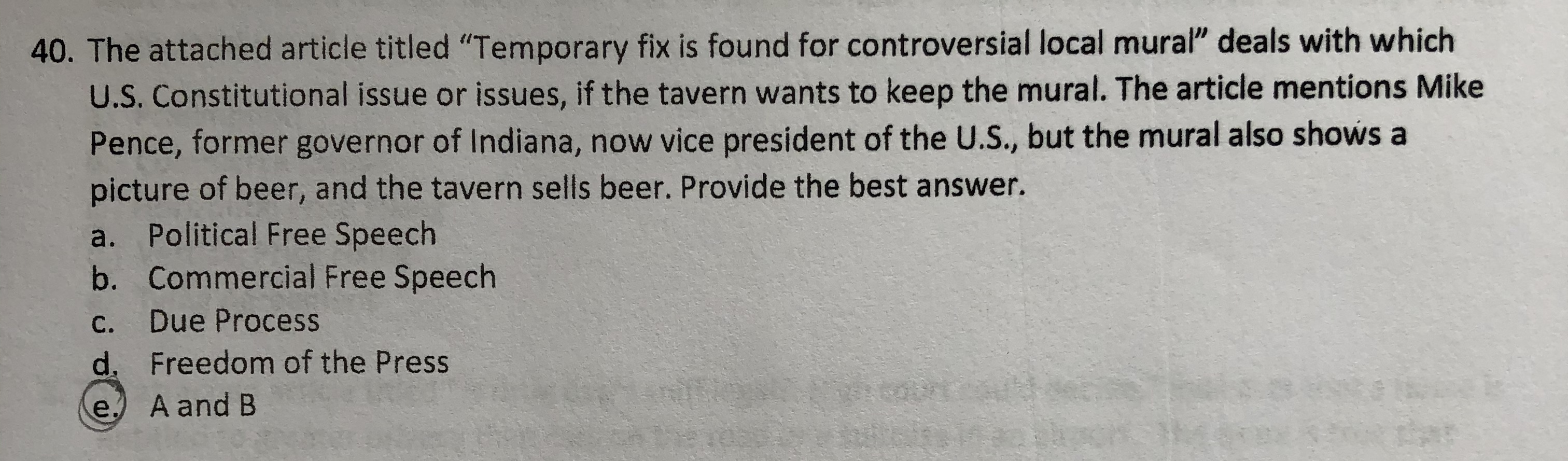 40. The attached article titled "Temporary fix is found for controversial local